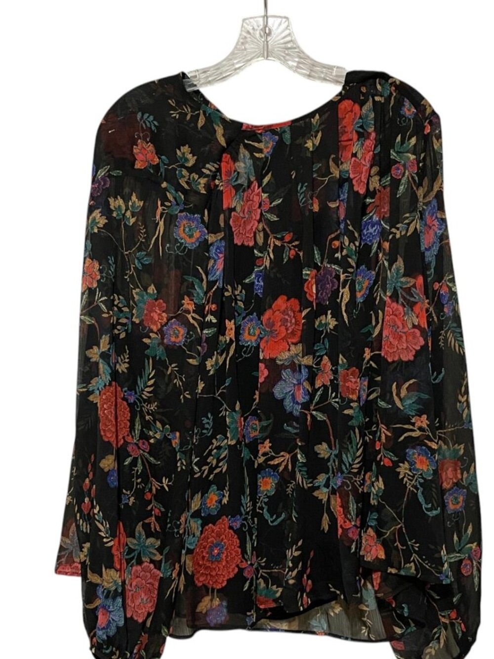 Maeve XL Black Floral Semi Shear Lined Long Sleeve Blouse EUC - Picture 6 of 9